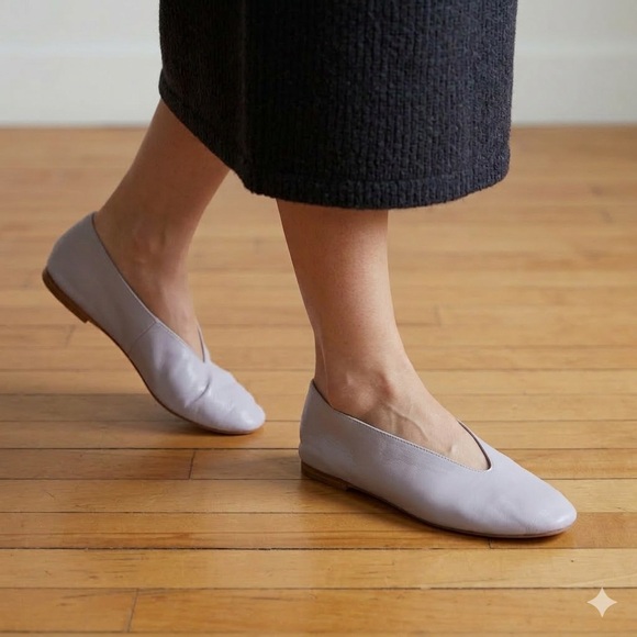 Zara Shoes - Zara Sz 37 Lilac Leather Square Toe Ballet Flat Shoes